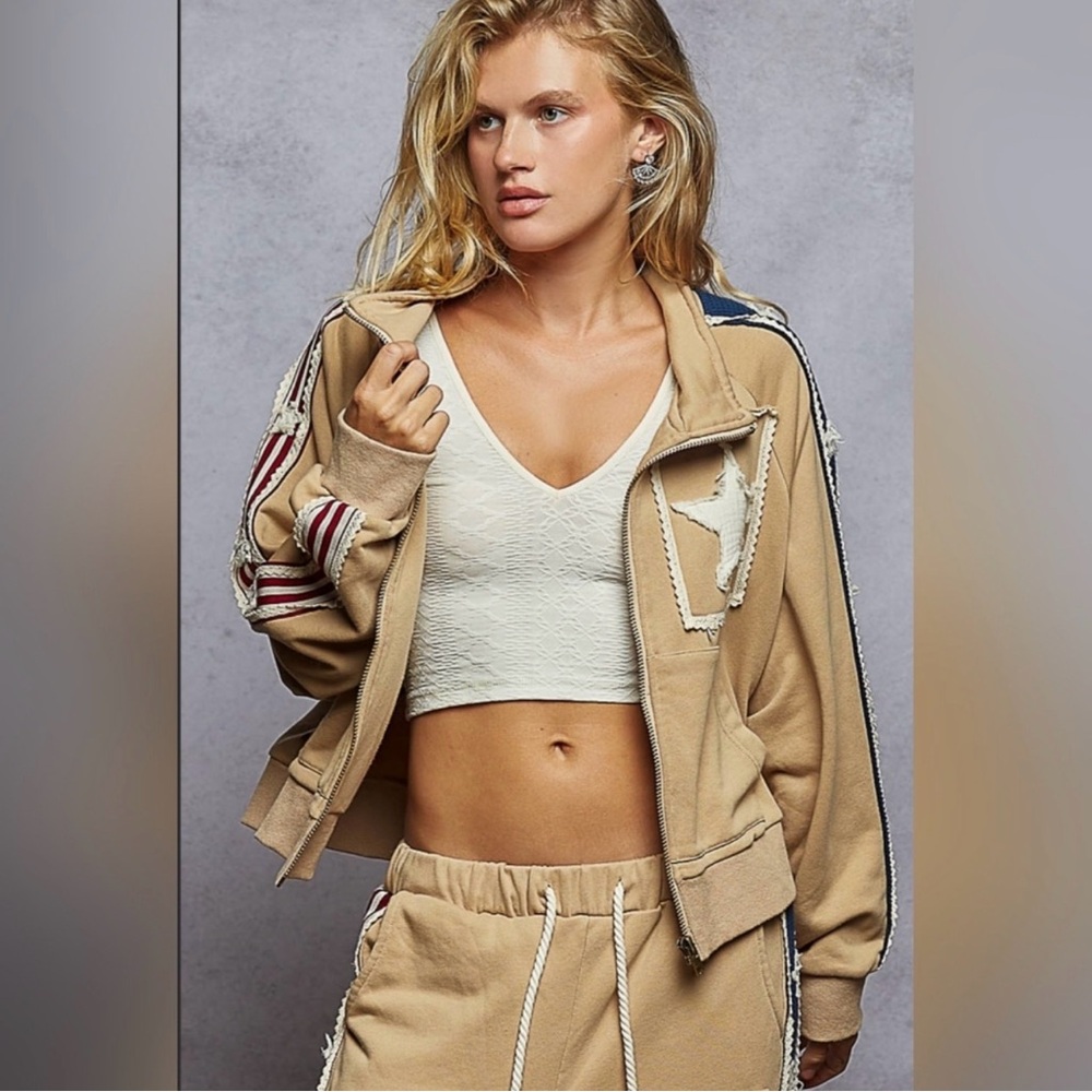 POL- French Terry Star Patch Striped Jacket.